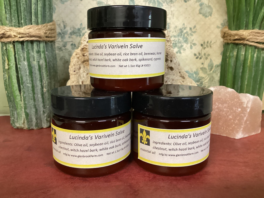 Varivein Salve  in a brown 2.5 oz jar  for help with varicose veins