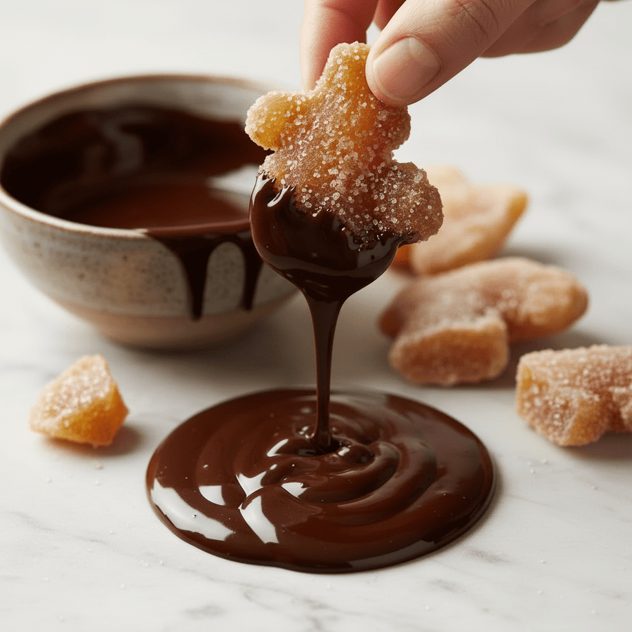 Candied Ginger Dipped in Dark Chocolate - Light Background
