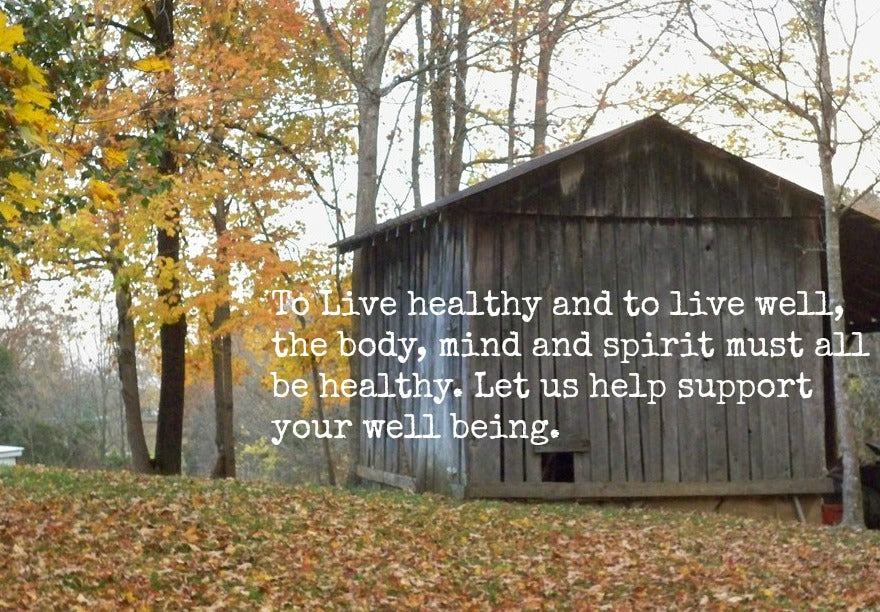 picture of country side with a shed, to live healthy and to live well,the body, the mind and spirit need to be healthy. let us help support your well being.