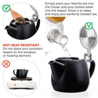 showing use of teapot, do not set on stovetop or heating element