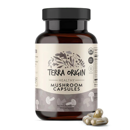 Bottle of Mushroom capsules by Terra Origin