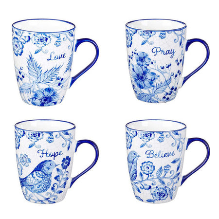 set of 4 cups in a traditional blue and white  design