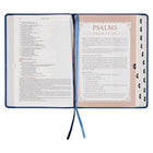 Bible open to Psalm showing print and blue silk bible marks