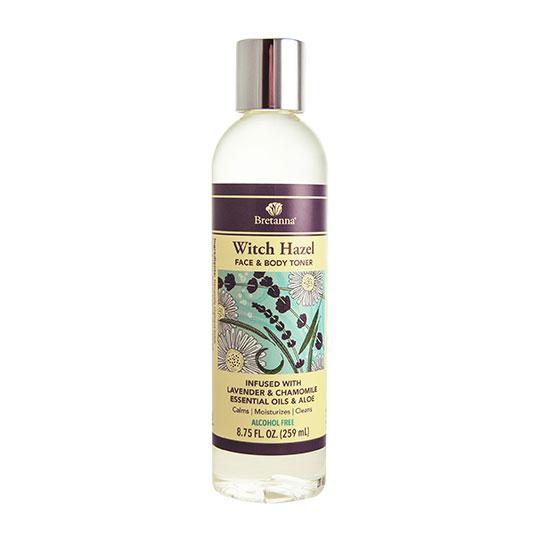 bottle of Witch hazel by Bretanna made with aloe vera, witch hazel, lavender and chamomile essential oils